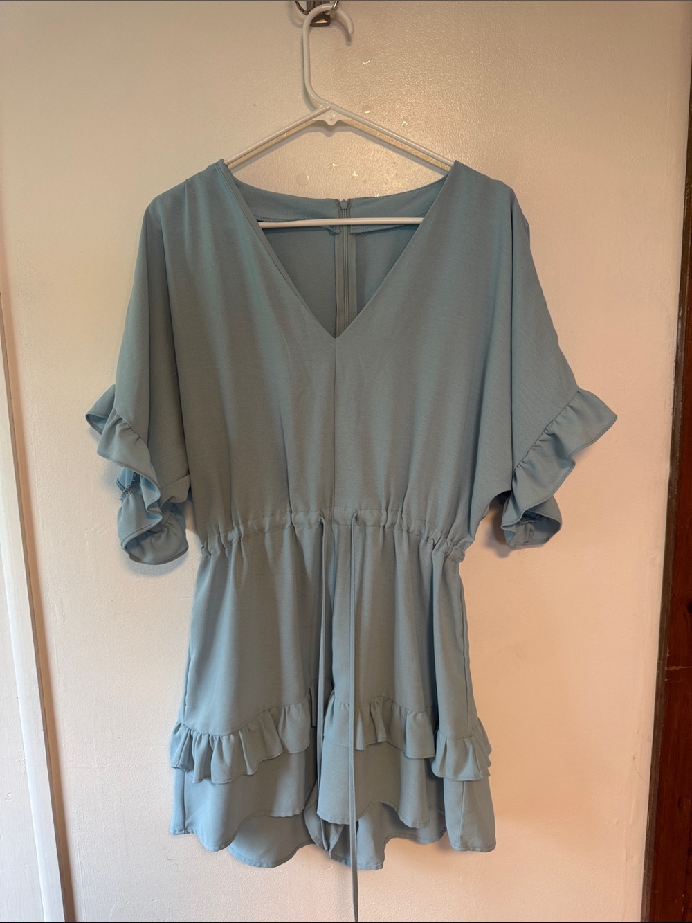 Light Blue V-Neck Ruffle Romper